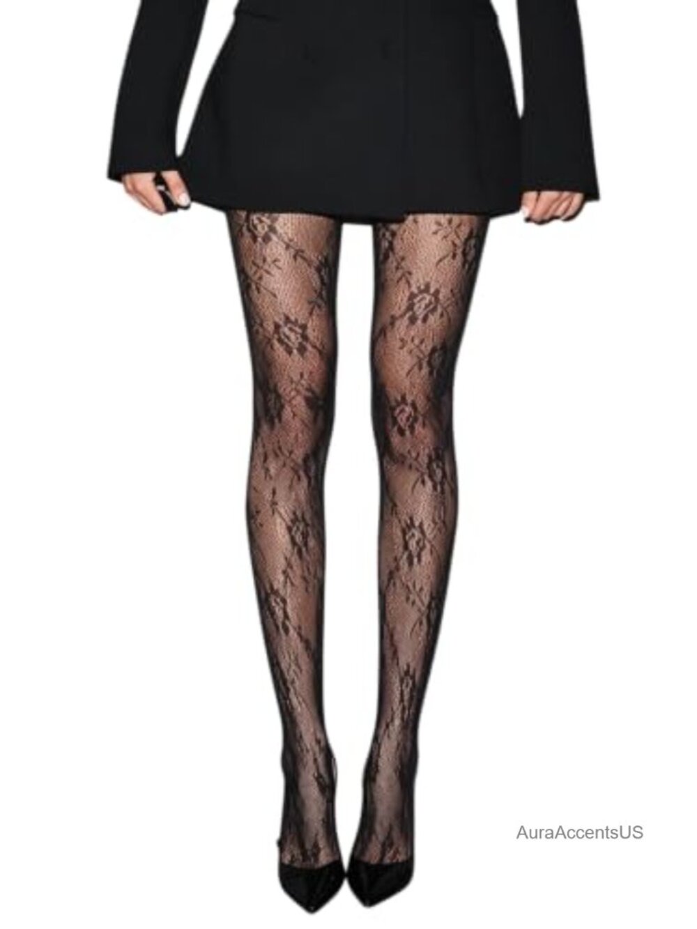 Floral Lace Patterned Fishnet Tights Sheer Stockings for Women